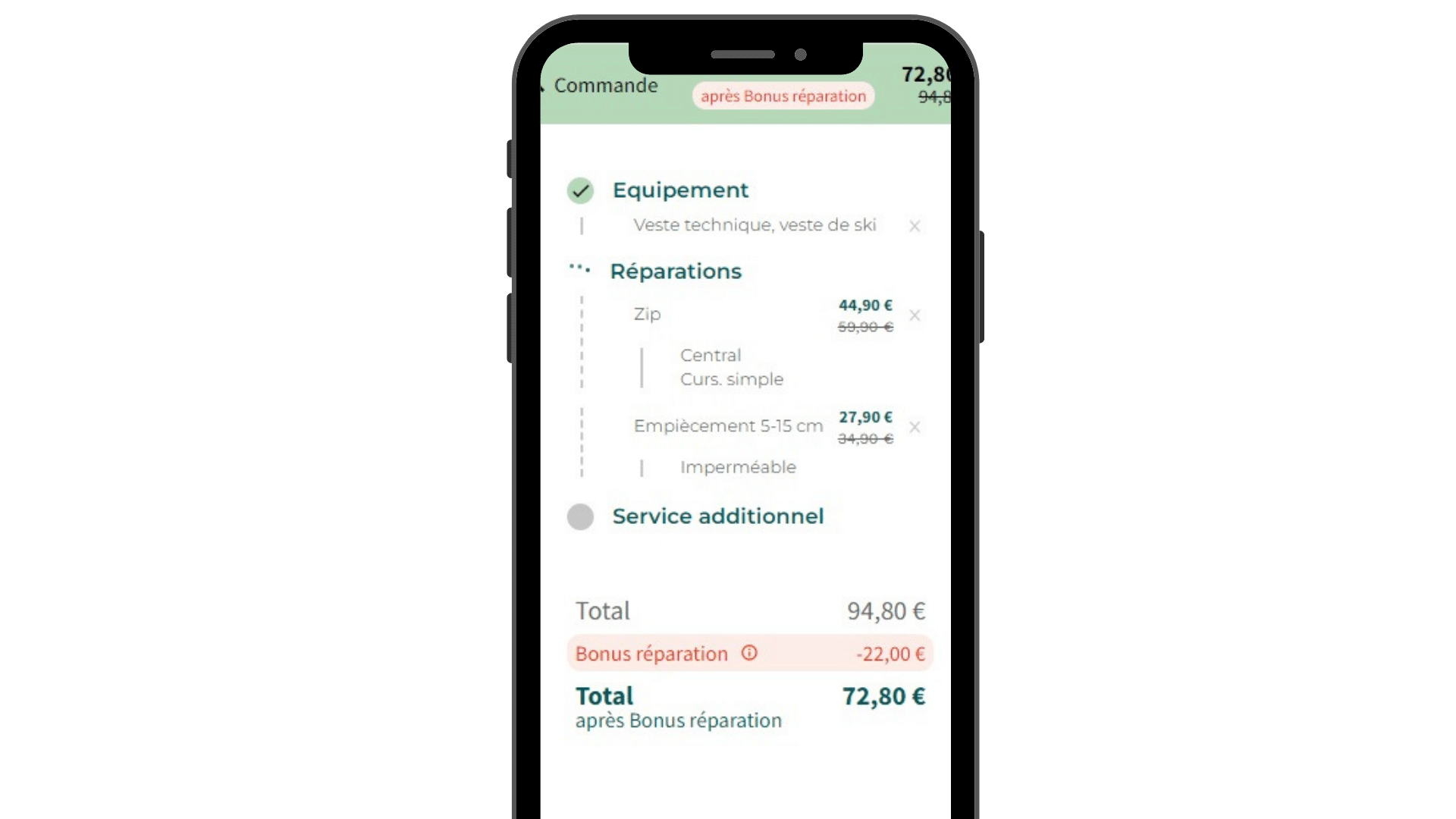 Panier contenant le bonus réparation sur goodloop